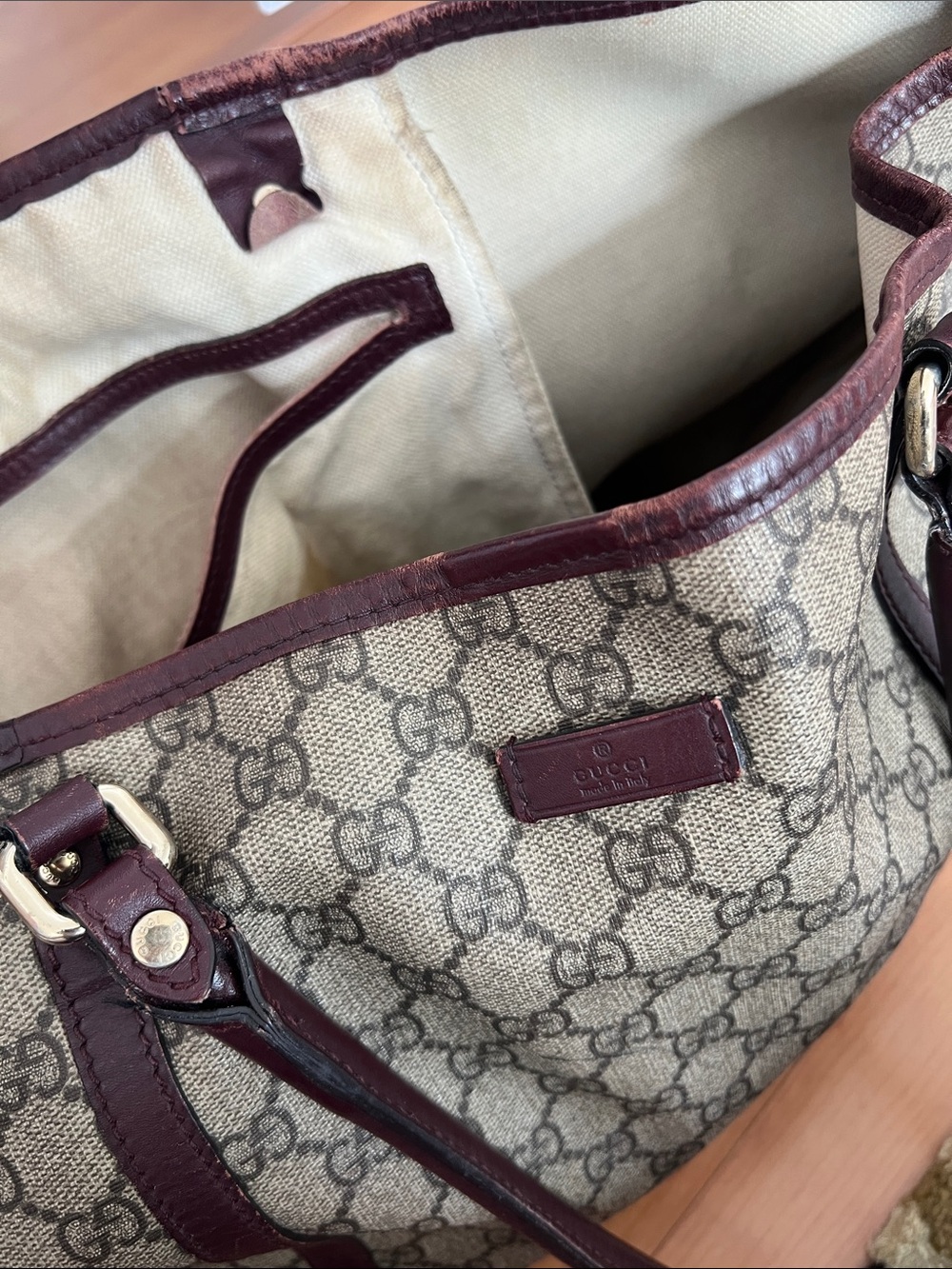 Gucci GG Canvas Tote with Brown Trim - Picture 11 of 13
